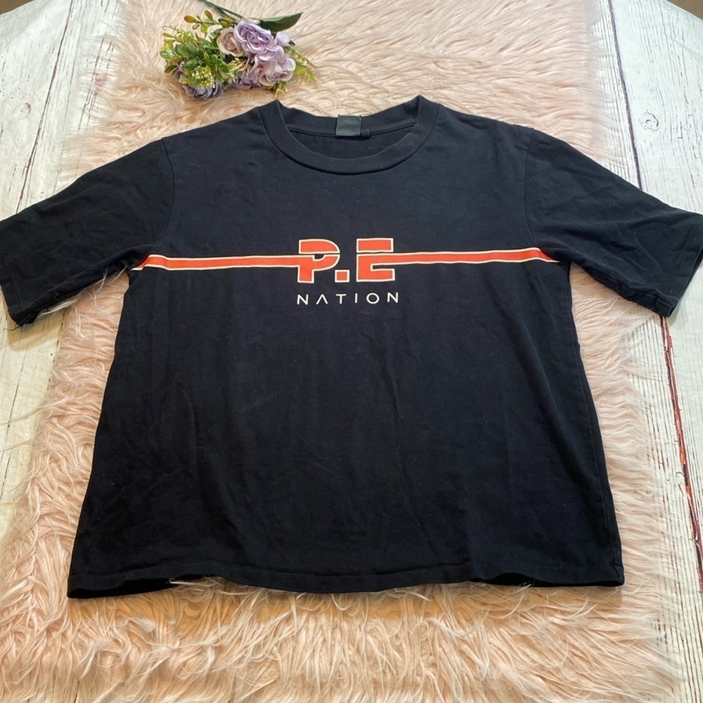 P.E Nation Stripe Black Logo Oversized Tee sz S